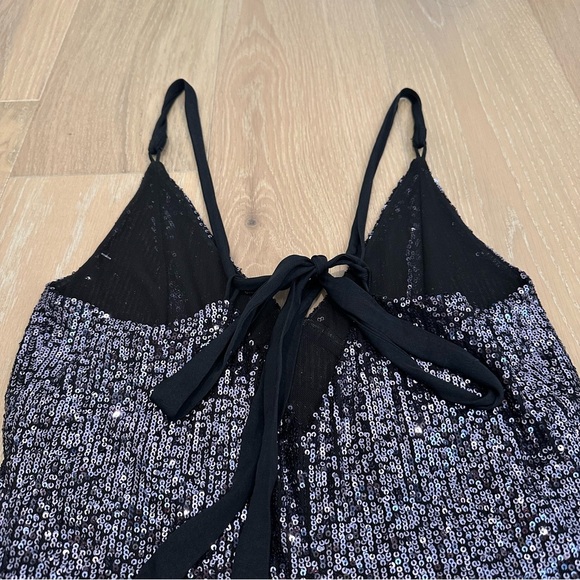 Free People Gold Rush Mini Dress Sequins Sparkle Night Black Dark Romantic Large - Picture 15 of 16